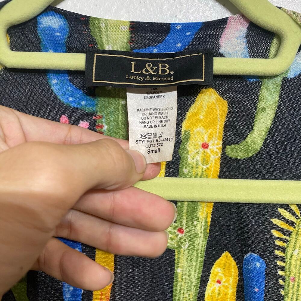 Lucky & Blessed Black Cactus Kimono Sz S - Picture 6 of 13